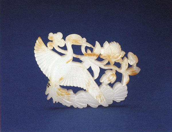 玉铝雕孔雀苋花佩